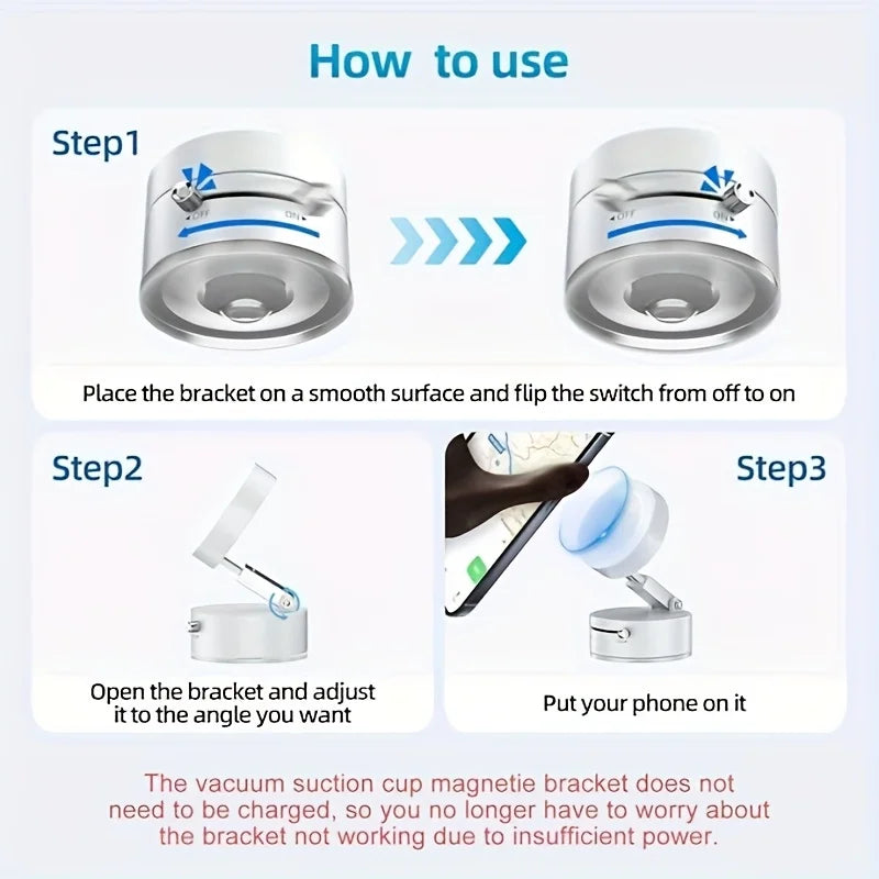 Vacuum Adsorption Magnetic Suction Cup Phone Mount Double Sided Hands-Free Magnetic Cell Phone Holder for Car/Gym/Mirror/Smoot