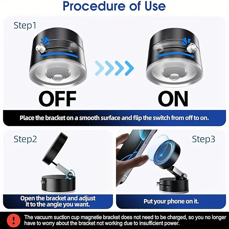 Vacuum Adsorption Magnetic Suction Cup Phone Mount Double Sided Hands-Free Magnetic Cell Phone Holder for Car/Gym/Mirror/Smoot